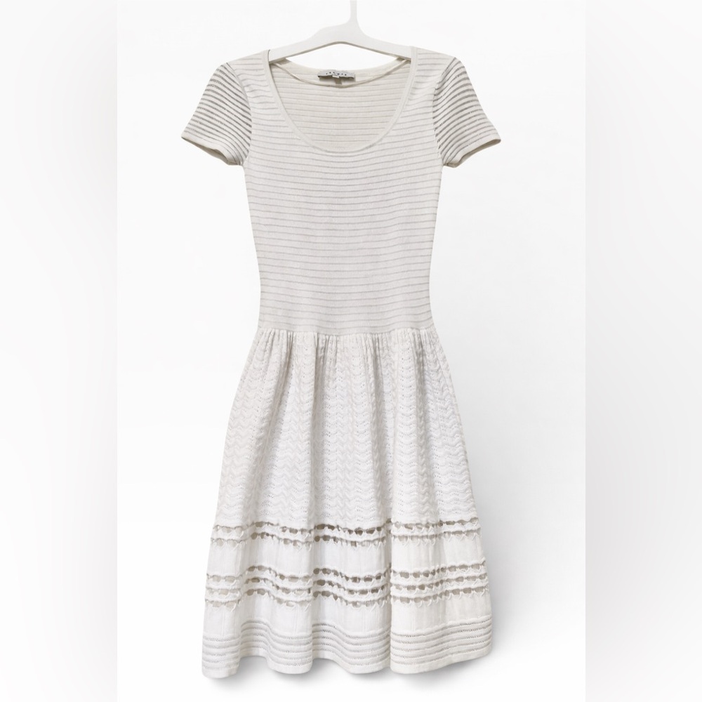 Sandro Paris off White Short-Sleeve Knit Flared Mini Dress